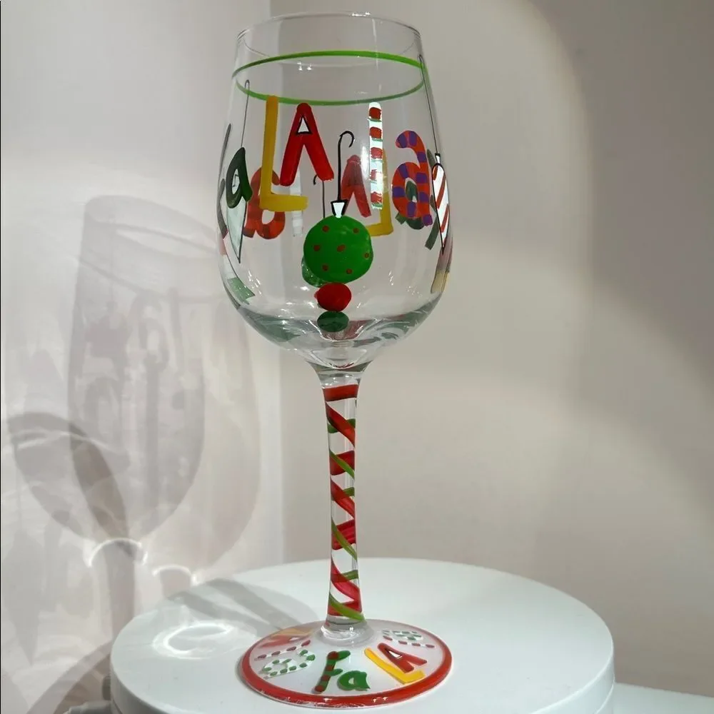 Wine Glass Festive Christmas Tree Hand Painted